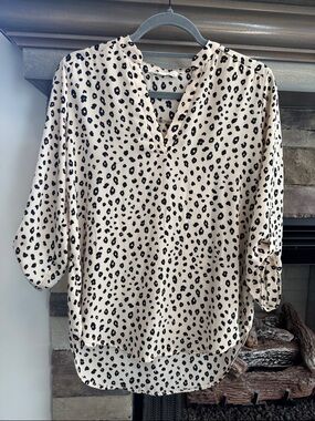 Lush Cream and Black Animal Print V-Neck Blouse